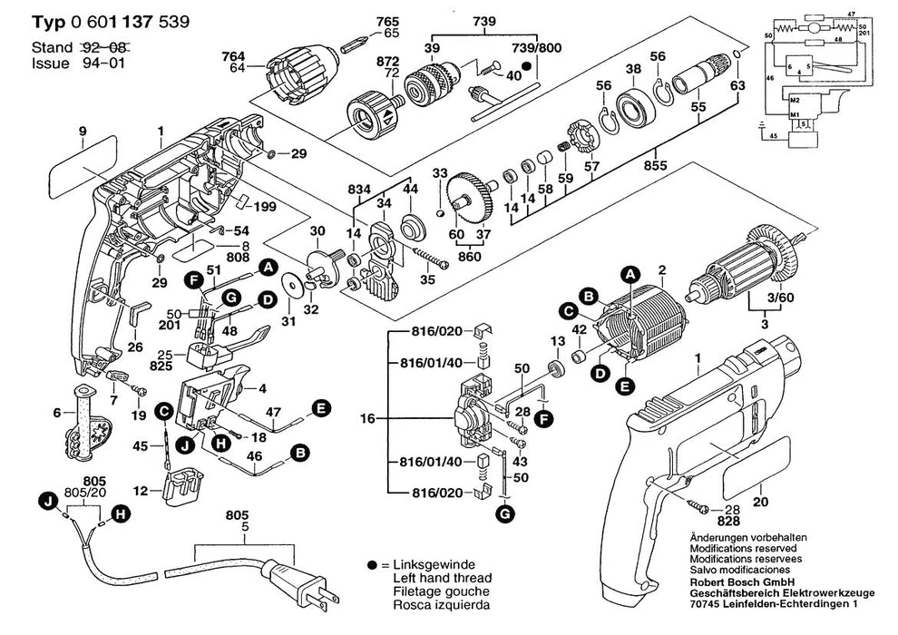 601137539 Bosch Electric Drill Parts Diagram