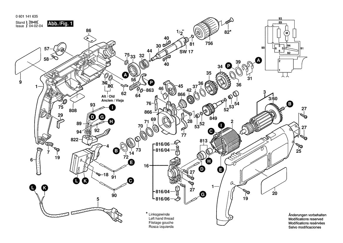 B6600 (0601141635) Bosch 1 Bosch Hammer Drill Parts Diagram