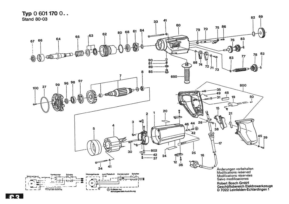 0601170040  Bosch Drill Bosch Electric Drill Parts Diagram