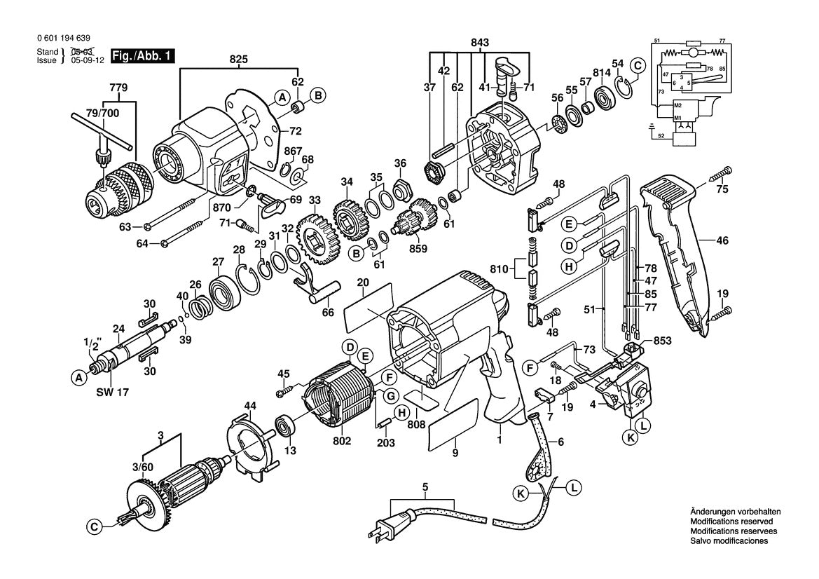1194AVSR (0601194639) Bosch 1 Bosch Hammer Drill Parts Diagram