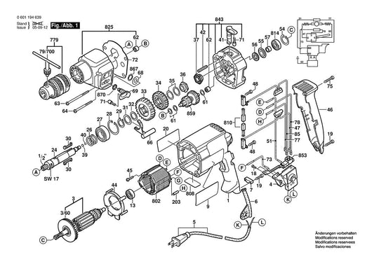 1194AVSR (0601194639) Bosch 1 Bosch Hammer Drill Parts Diagram