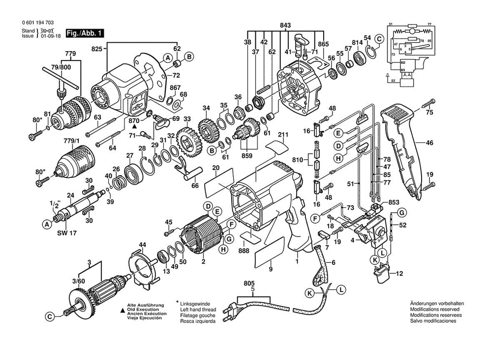 B6700 (0601194735) Bosch 1 Bosch Hammer Drill Parts Diagram