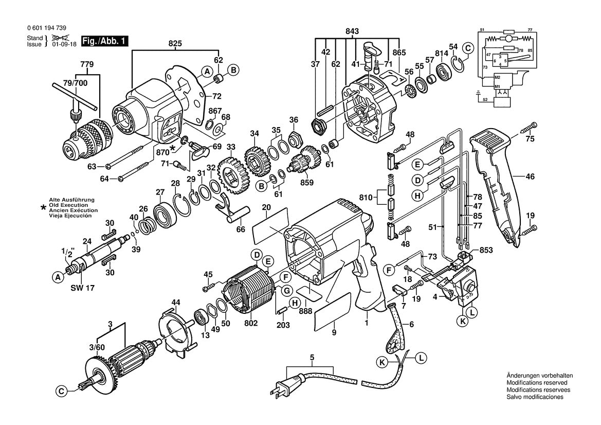 1194VSR (0601194739) Bosch 1 Bosch Hammer Drill Parts Diagram