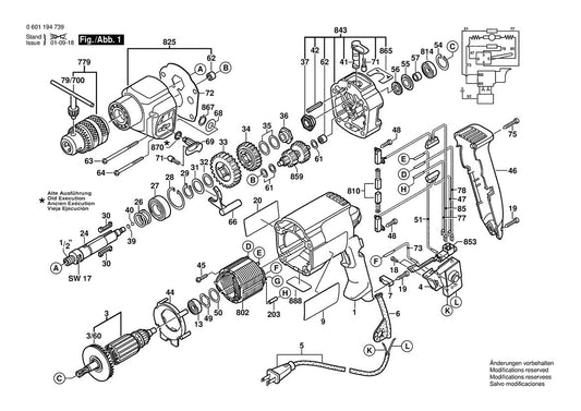 1194VSR (0601194739) Bosch 1 Bosch Hammer Drill Parts Diagram