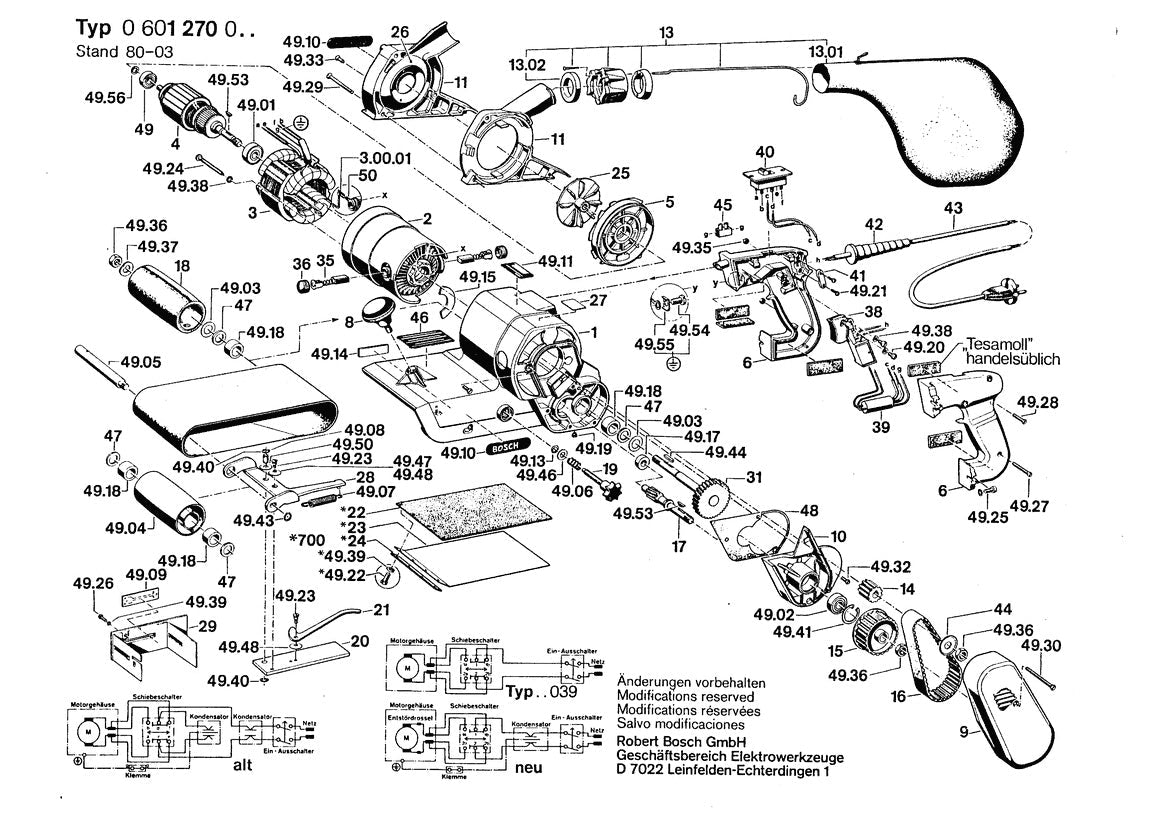 0601270039  Bosch Belt Sander Bosch Sander Parts Diagram