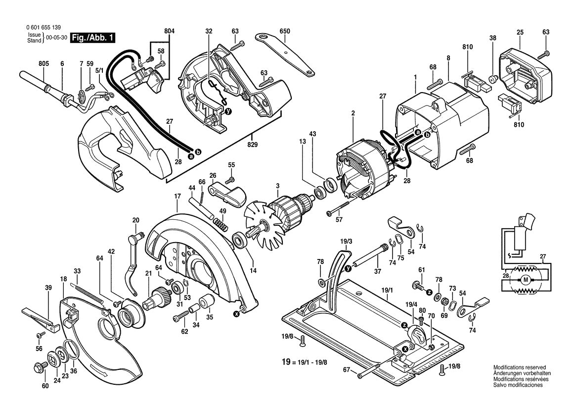 1655 (0601655139) Bosch Circular Saw Parts Diagram