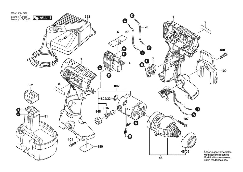 601909422 Bosch Cordless Drill Parts Diagram