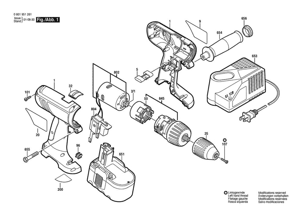 601951261 Bosch Cordless Drill Parts Diagram