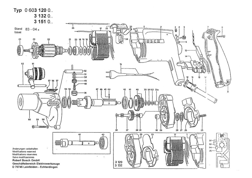 603151035 Bosch Electric Drill Parts Diagram
