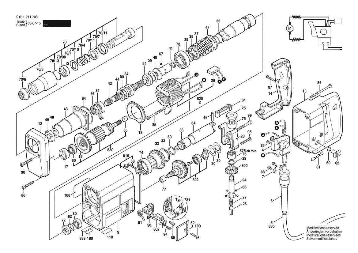 611211734 Bosch Rotary Hammer Parts Diagram