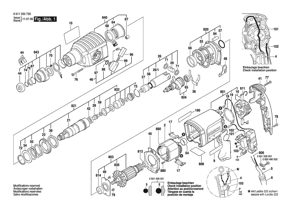 611250739 Bosch Rotary Hammer Parts Diagram