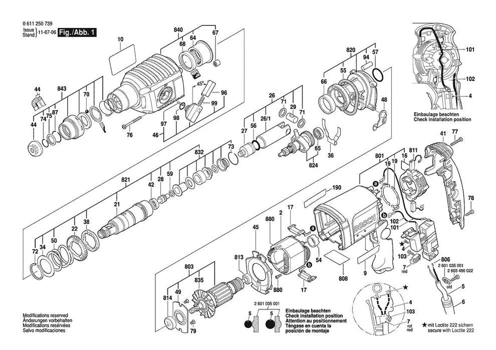 611250739 Bosch Rotary Hammer Parts Diagram