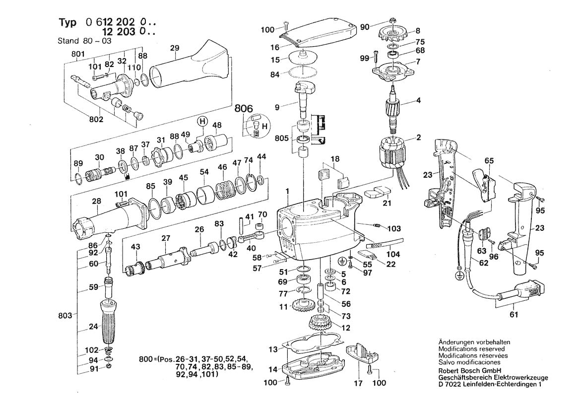 0612202022  Bosch Rotary Hammer Bosch Rotary Hammer Parts Diagram