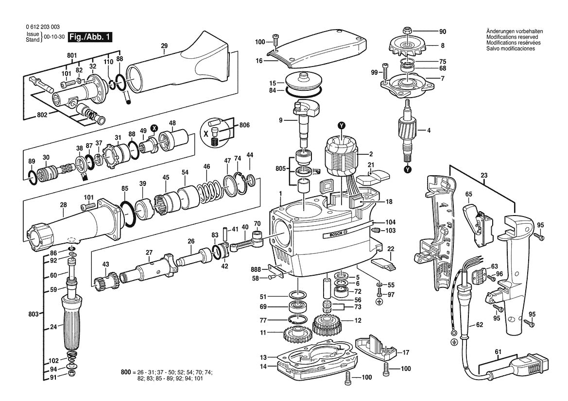 0612203001  Bosch Rotary Hammer Bosch Rotary Hammer Parts Diagram