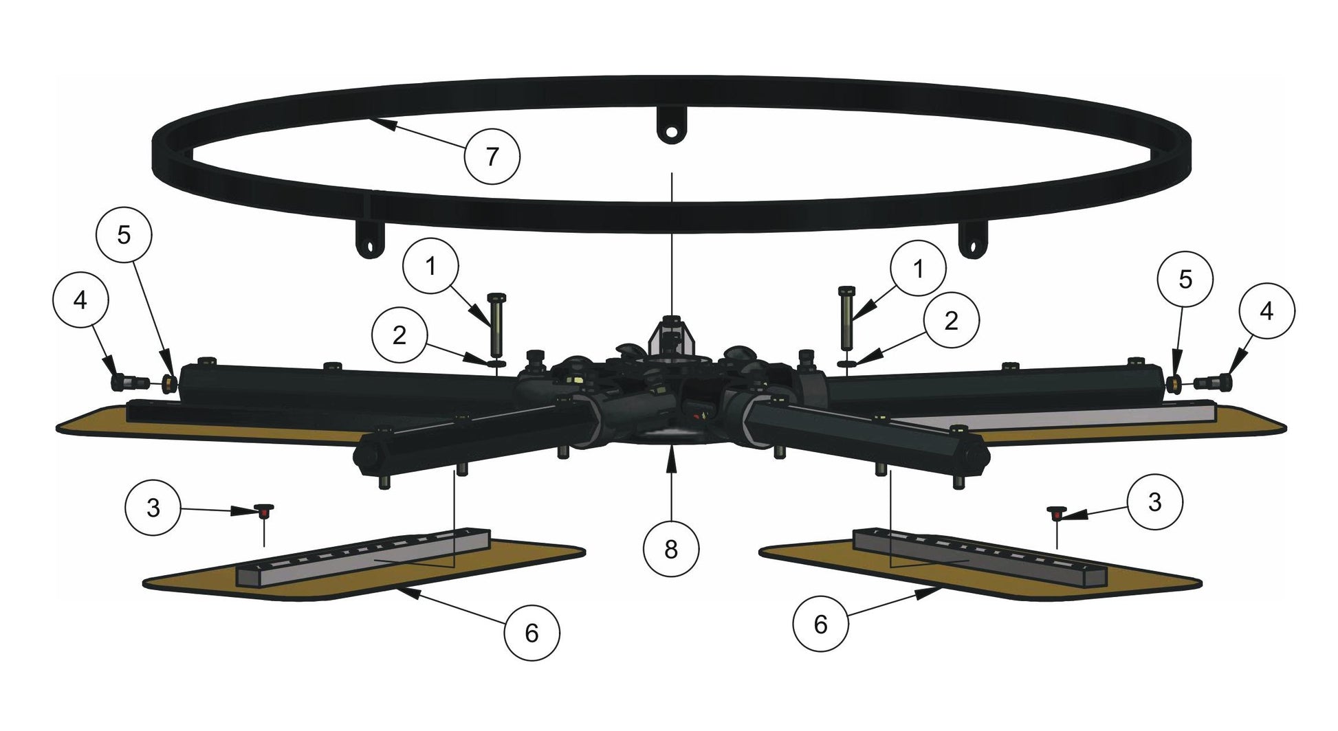 HDX605 (5-Boss) Lower Rotor (Left Hand) Assembly Parts