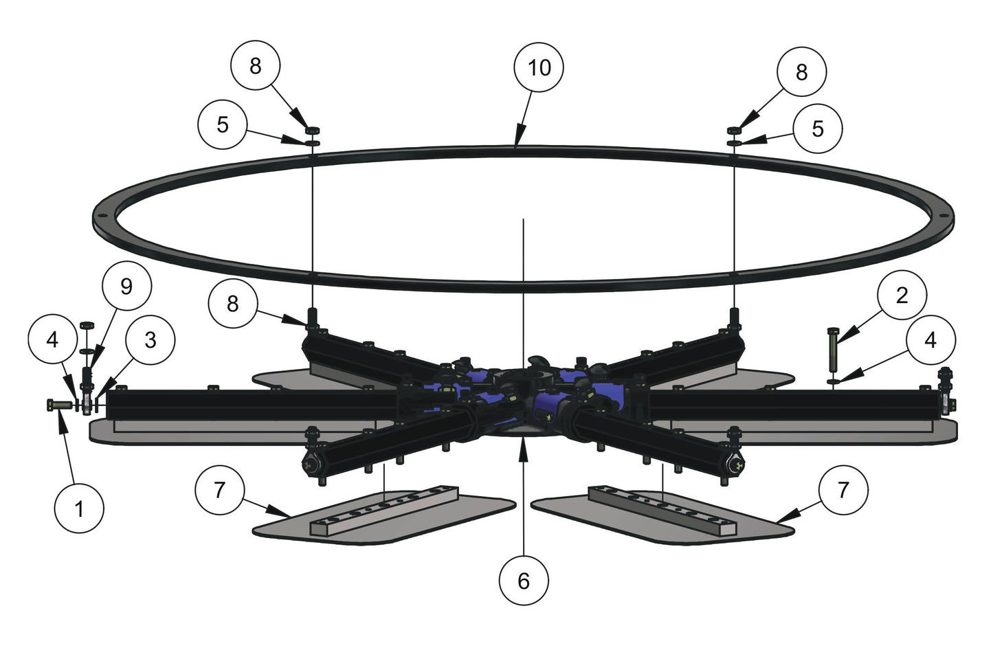 HDX605 (6-Boss) Lower Rotor (Left Hand) Assembly Parts
