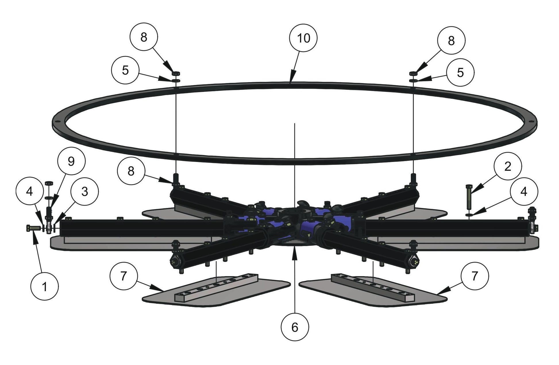 HDX605 (6-Boss) Lower Rotor (Left Hand) Assembly Parts