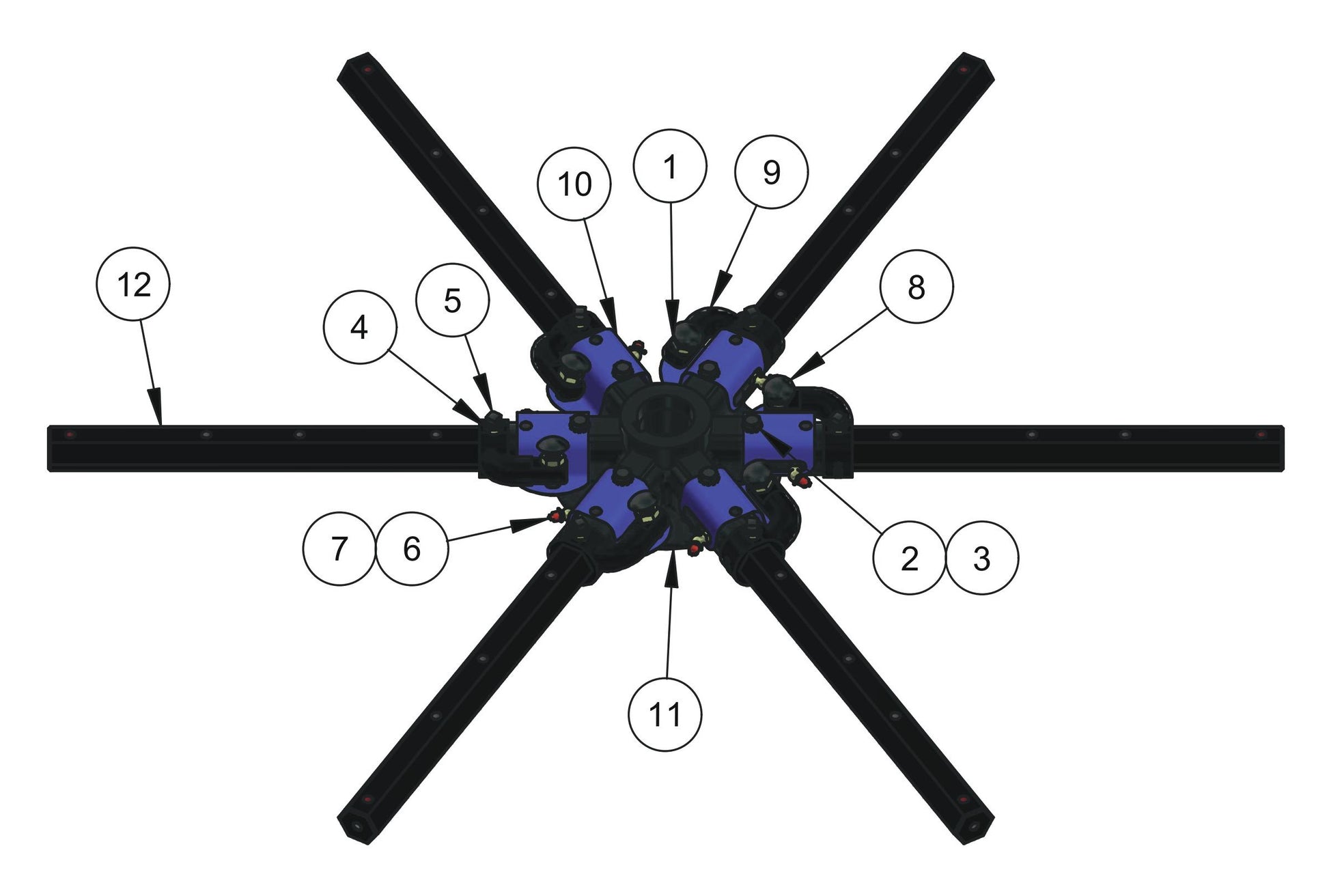 HDX605 (6-Boss) Spider (Left Hand) Assembly Parts