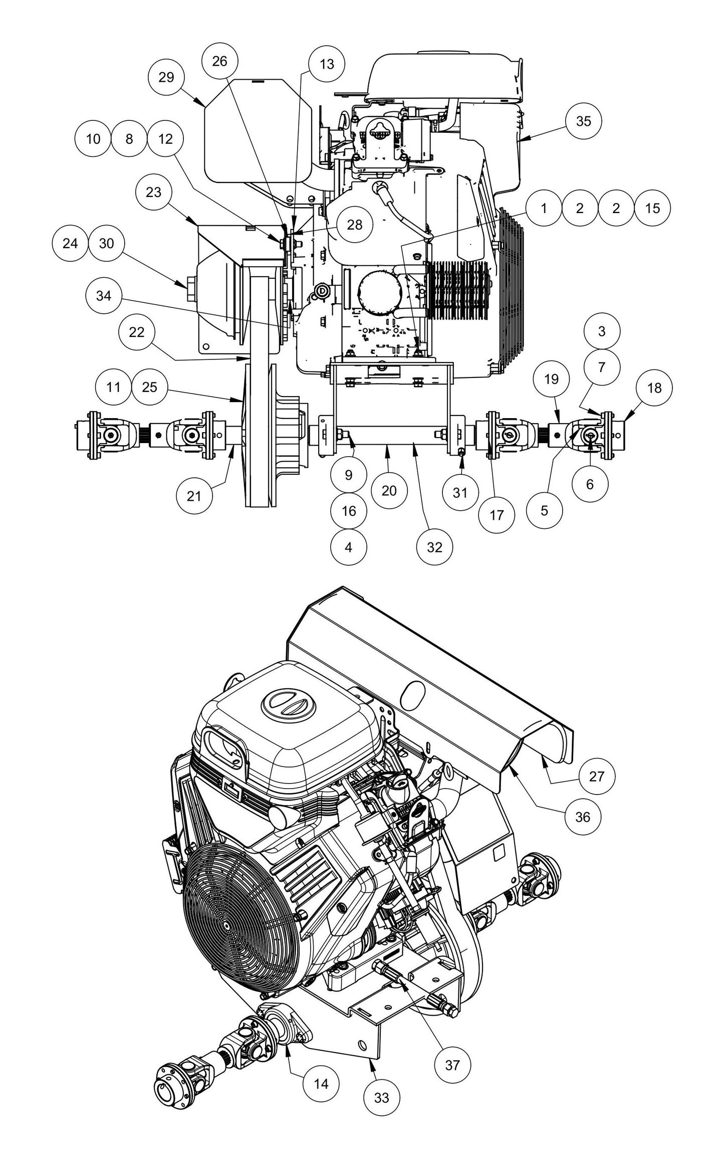 MSP445 Power Unit Assembly w/ Vanguard Engine Assembly Parts
