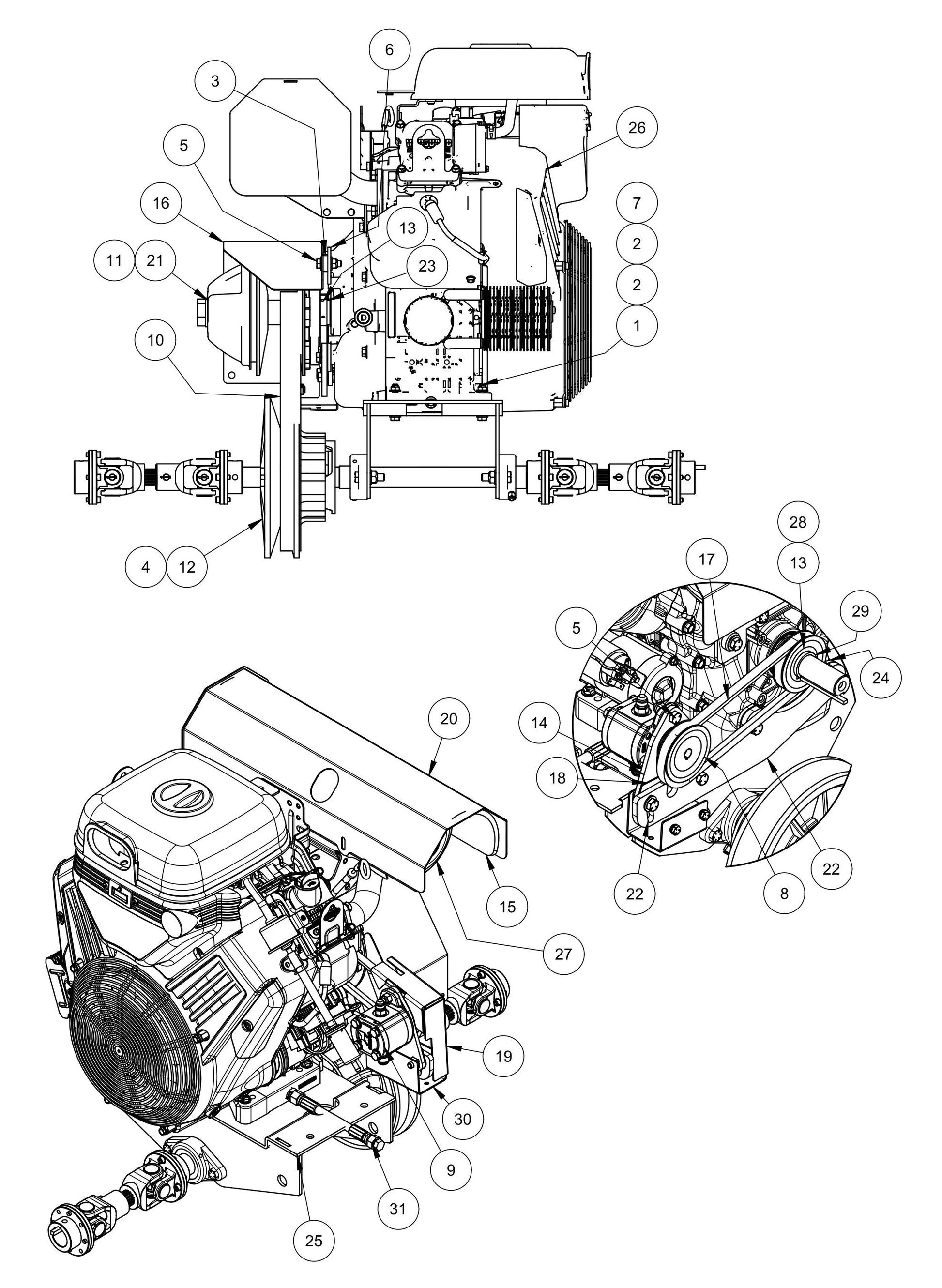 MSP455 Power Unit Assembly w/ Vanguard Engine Assembly Parts
