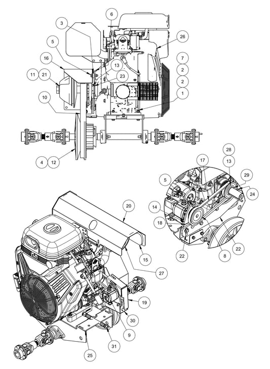 MSP455 Power Unit Assembly w/ Vanguard Engine Assembly Parts