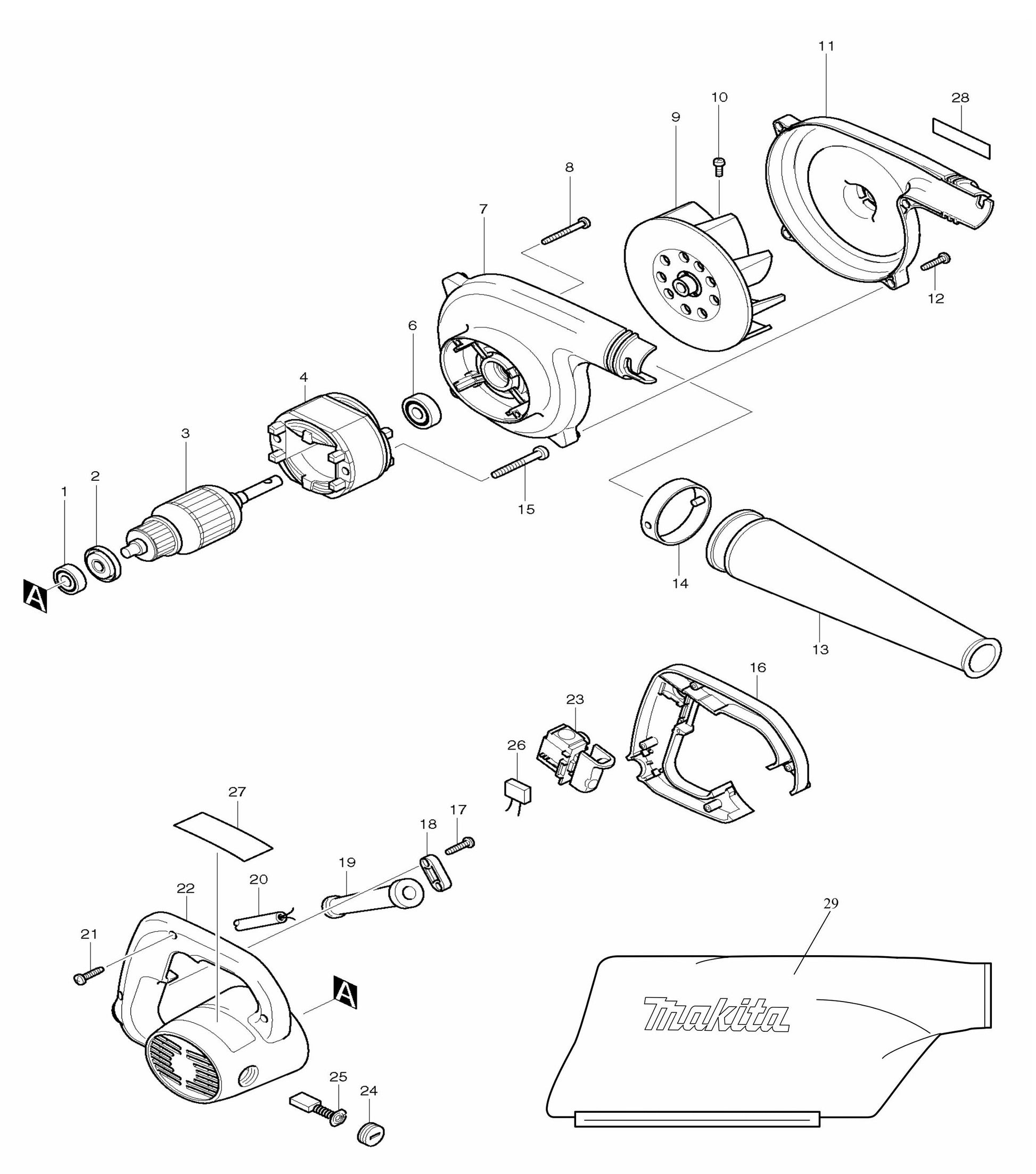 UB1101 Blower Assembly Parts By Makita