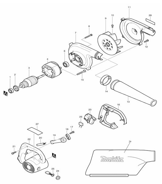 UB1101 Blower Assembly Parts By Makita