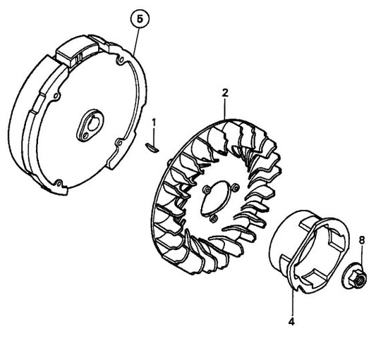 Honda GX160K1QXC9 — Flywheel Assembly Parts- MP115E, MP120E, MP1H 1.5 HP 1Ø ELECTRIC MOTOR, 2.0 HP 1Ø ELECTRIC MOTOR, 4.8 HP HONDA GASOLINE ENGINE