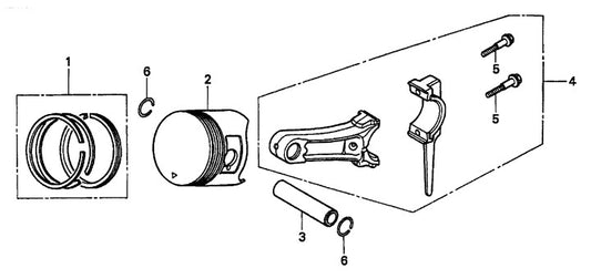 Honda GX160K1QXC9 — Piston And Rings Assembly Parts- MP115E, MP120E, MP1H 1.5 HP 1Ø ELECTRIC MOTOR, 2.0 HP 1Ø ELECTRIC MOTOR, 4.8 HP HONDA GASOLINE ENGINE