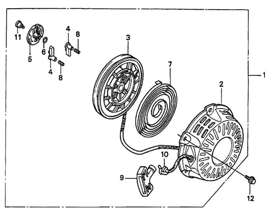 Honda GX160K1QXC9 — Recoil Starter Assembly Parts- MP115E, MP120E, MP1H 1.5 HP 1Ø ELECTRIC MOTOR, 2.0 HP 1Ø ELECTRIC MOTOR, 4.8 HP HONDA GASOLINE ENGINE