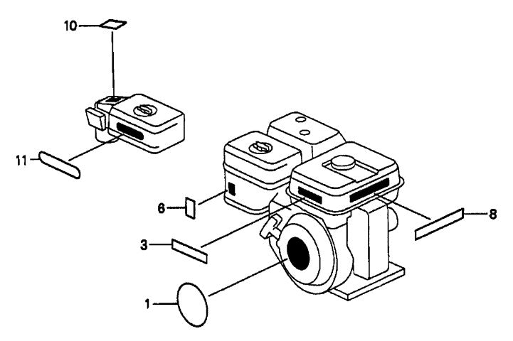 Honda GX160K1QXC9 — Labels Assembly Parts- MP115E, MP120E, MP1H 1.5 HP 1Ø ELECTRIC MOTOR, 2.0 HP 1Ø ELECTRIC MOTOR, 4.8 HP HONDA GASOLINE ENGINE