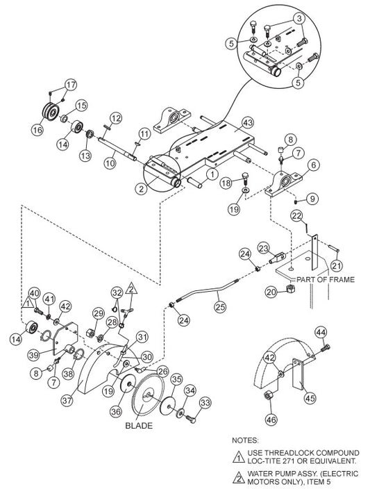 Motor Plate and Blade Guard Assembly Parts-MP25E1, MP25E3, MP2H 5 HP 1Ø ELECTRIC MOTOR, 5 HP 3Ø ELECTRIC MOTOR, 8.5 HP HONDA GASOLINE ENGINE