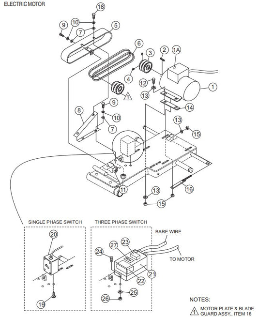 Electric Motor Assembly Parts-MP25E1, MP25E3, MP2H 5 HP 1Ø ELECTRIC MOTOR, 5 HP 3Ø ELECTRIC MOTOR, 8.5 HP HONDA GASOLINE ENGINE