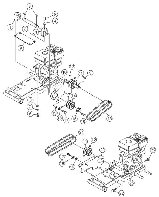 Gasoline Engine Jackshaft Assembly Parts-MP25E1, MP25E3, MP2H 5 HP 1Ø ELECTRIC MOTOR, 5 HP 3Ø ELECTRIC MOTOR, 8.5 HP HONDA GASOLINE ENGINE