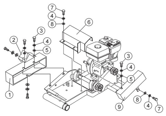 Gasoline Engine Covers Assembly Parts-MP25E1, MP25E3, MP2H 5 HP 1Ø ELECTRIC MOTOR, 5 HP 3Ø ELECTRIC MOTOR, 8.5 HP HONDA GASOLINE ENGINE