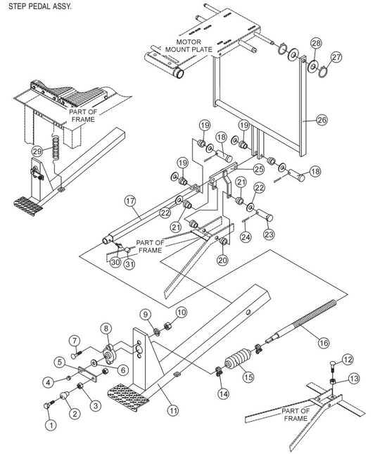 Step Pedal Assembly Parts-MP25E1, MP25E3, MP2H 5 HP 1Ø ELECTRIC MOTOR, 5 HP 3Ø ELECTRIC MOTOR, 8.5 HP HONDA GASOLINE ENGINE