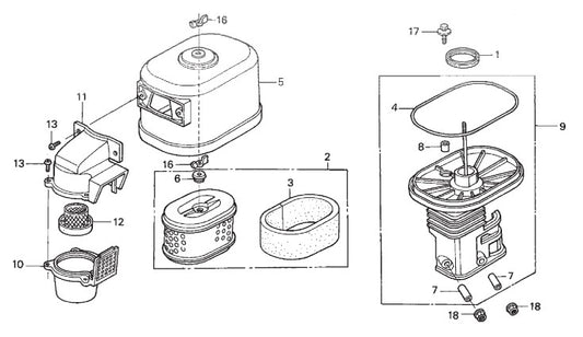 GX270QWH2 ENGINE —Air Cleaner (Cyclone) Assembly Parts-MP25E1, MP25E3, MP2H 5 HP 1Ø ELECTRIC MOTOR, 5 HP 3Ø ELECTRIC MOTOR, 8.5 HP HONDA GASOLINE ENGINE