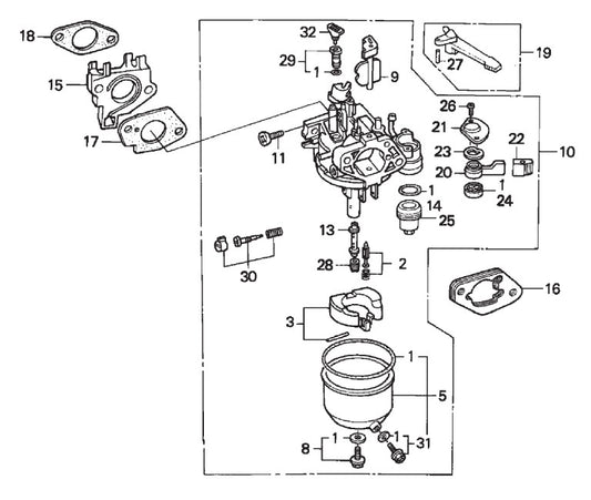 GX270QWH2 ENGINE —Carburetor Assembly Parts-MP25E1, MP25E3, MP2H 5 HP 1Ø ELECTRIC MOTOR, 5 HP 3Ø ELECTRIC MOTOR, 8.5 HP HONDA GASOLINE ENGINE
