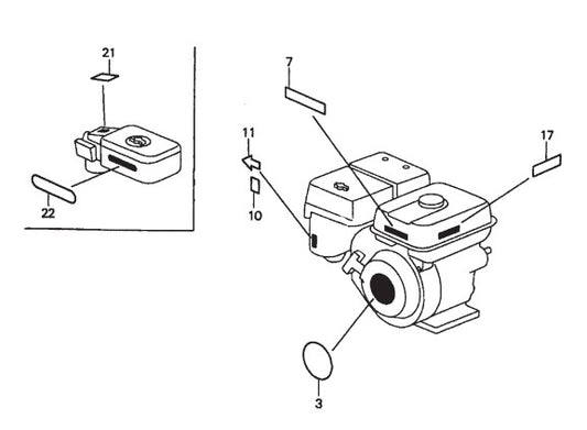 GX270QWH2 ENGINE —Labels Assembly Parts-MP25E1, MP25E3, MP2H 5 HP 1Ø ELECTRIC MOTOR, 5 HP 3Ø ELECTRIC MOTOR, 8.5 HP HONDA GASOLINE ENGINE
