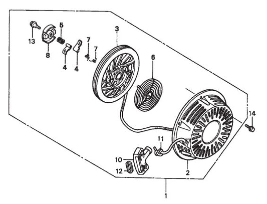GX270QWH2 ENGINE —Recoil Starter Assembly Parts-MP25E1, MP25E3, MP2H 5 HP 1Ø ELECTRIC MOTOR, 5 HP 3Ø ELECTRIC MOTOR, 8.5 HP HONDA GASOLINE ENGINE