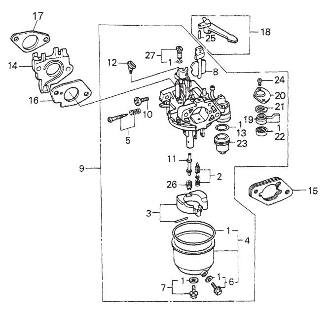 Carburetor Assembly Parts- WM120PH, WM120SH Honda GX390K1QA2/GX390U1QA2