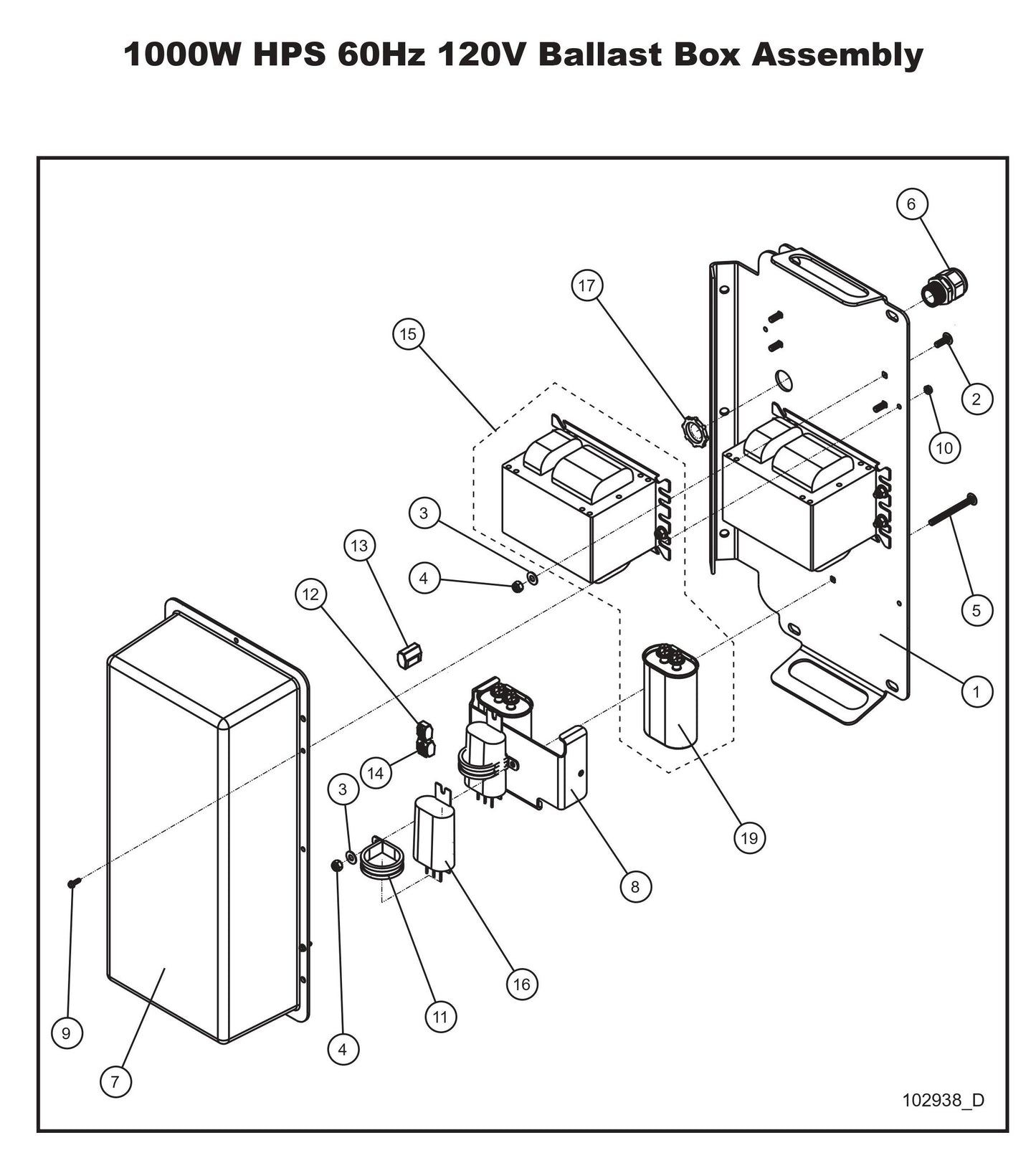 1000W HPS 60Hz 120V Ballast Box Assembly Parts By Allmand