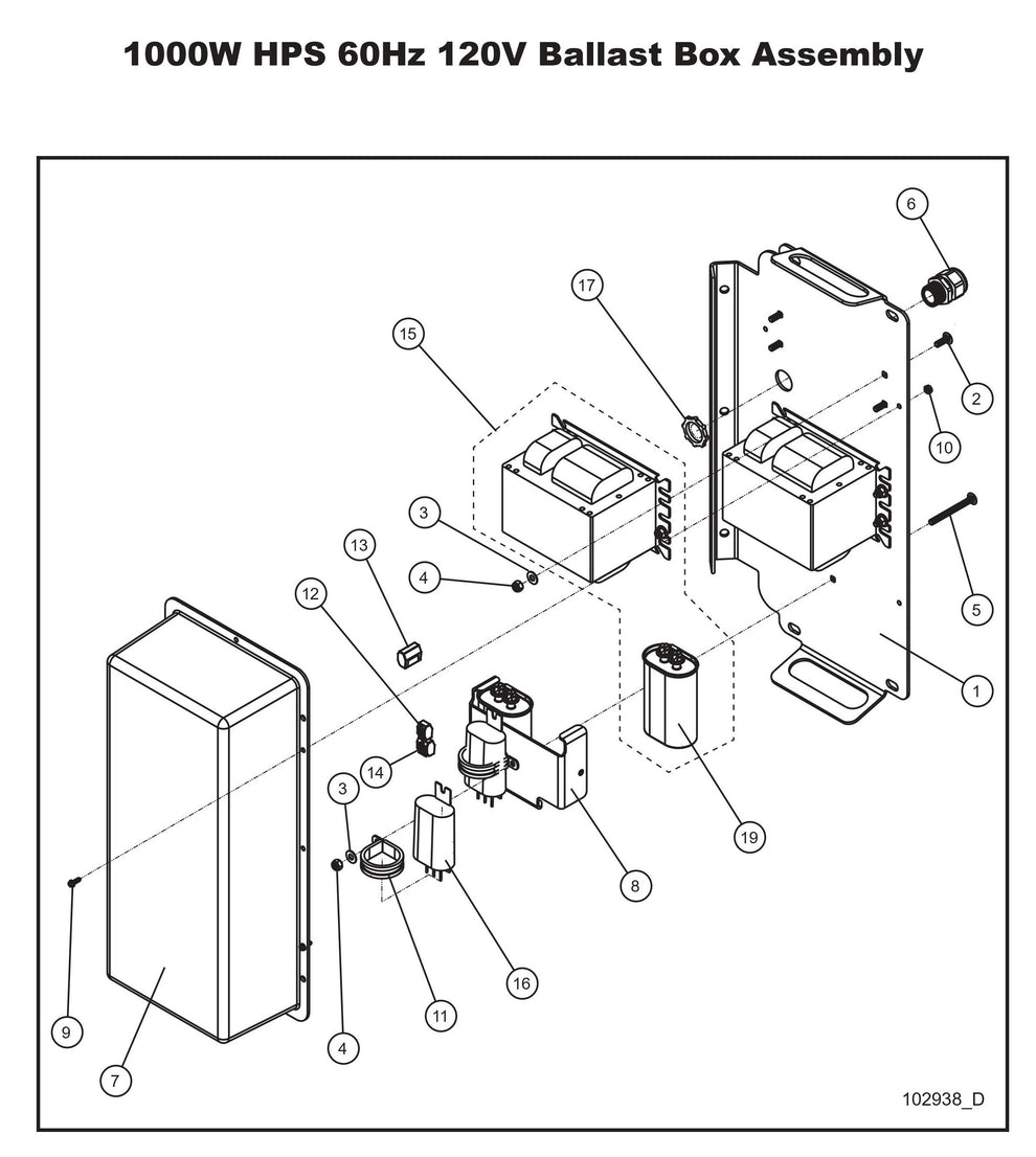 1000W HPS 60Hz 120V Ballast Box Assembly Parts By Allmand