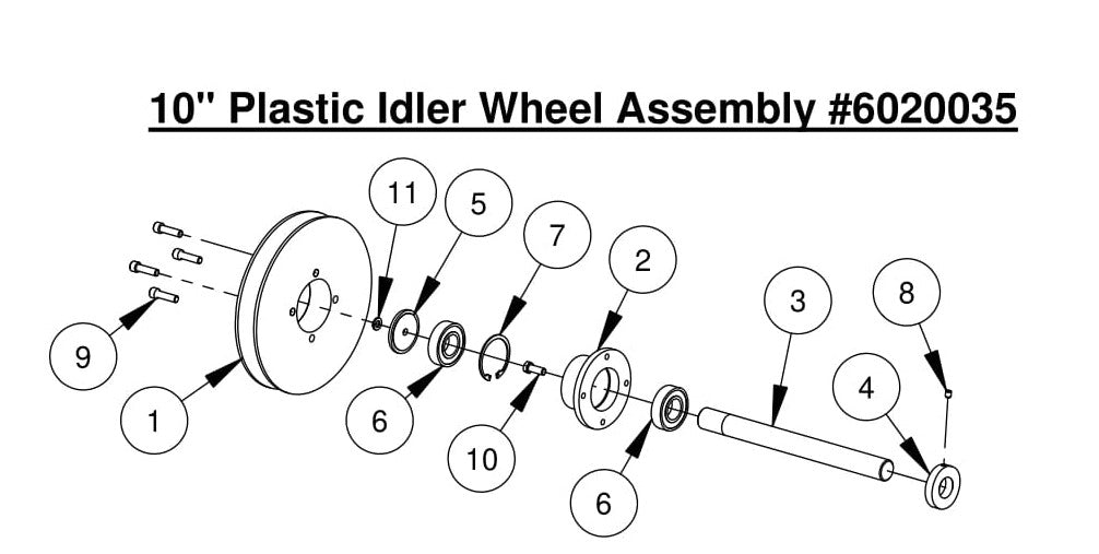 WS25 10&quot; Plastic Idler Wheel Assembly 