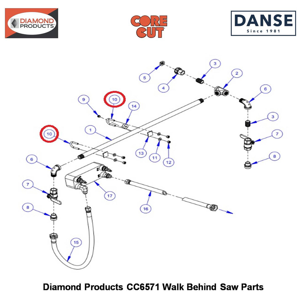 U-bolt 1/2" Pipe 1/4-20 (1-3/4" Inside Length) 2900241 Fits Core Cut CC6571 Walk Behind Saw By Diamond Products