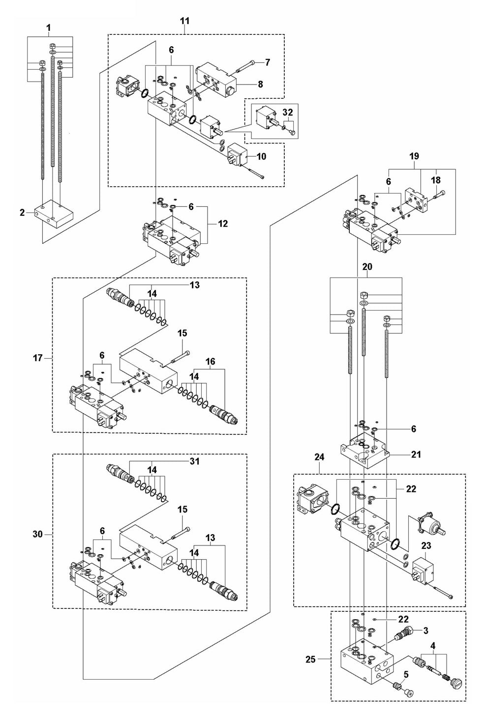 DXR 145 Hydraulic Stack Assembly Parts
