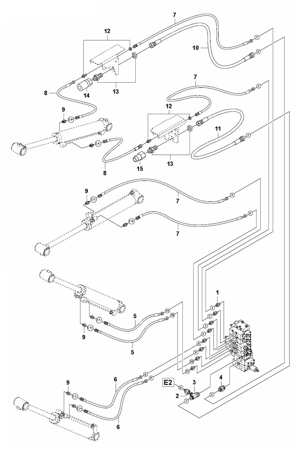 DXR 145 Hydraulic Hoses Arm Assembly Parts