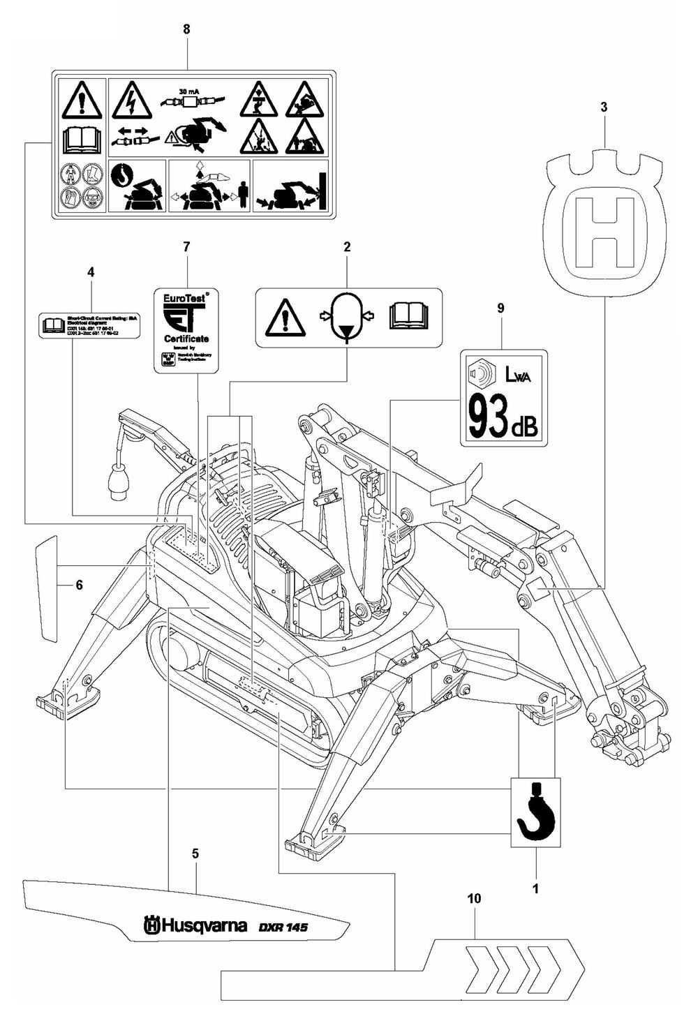 DXR 145 Decals Assembly Parts