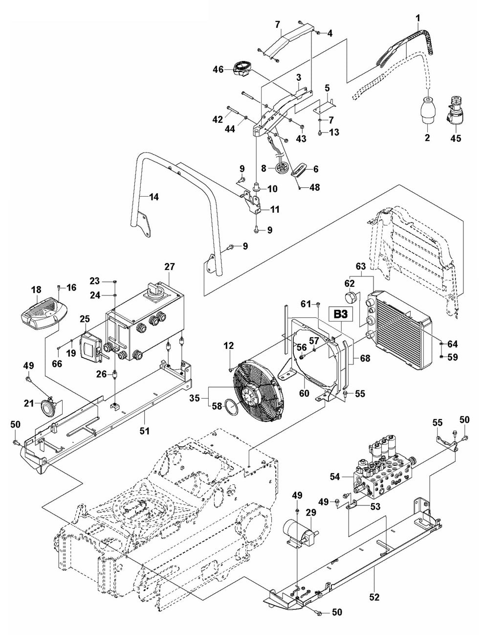 DXR 145 Side Boxes and Hydraulic Cooler Assembly Parts by Husqvarna