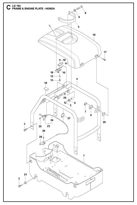 Frame And Engine Plate - Honda Assembly Parts For LG 164 By Husqvarna